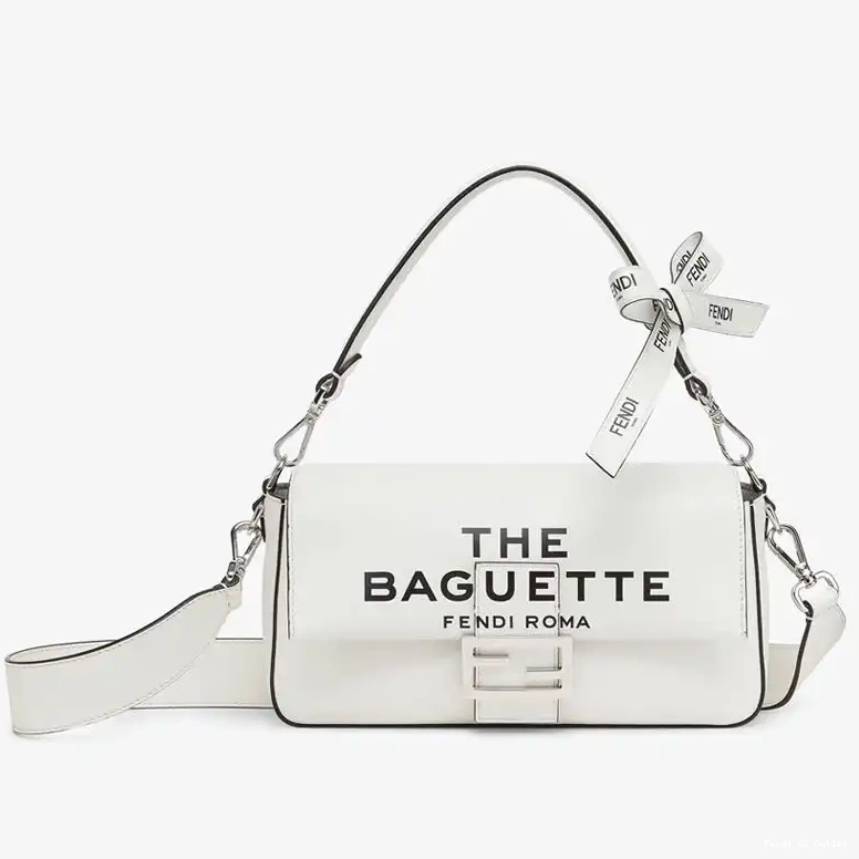 Affordable HOT Baguette Fendi Baguette Nappa In Bag Leather The Medium White Motif 0514